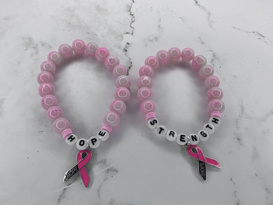 Breast Cancer Awareness Bracelet Pink Ribbon Handmade Bracelet