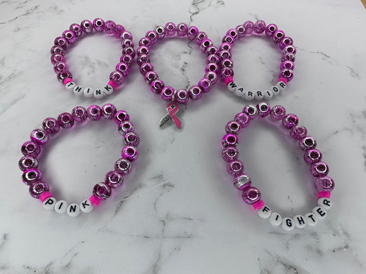 Breast Cancer Awareness Stretch Beaded Bracelet/Handmade Jewelry